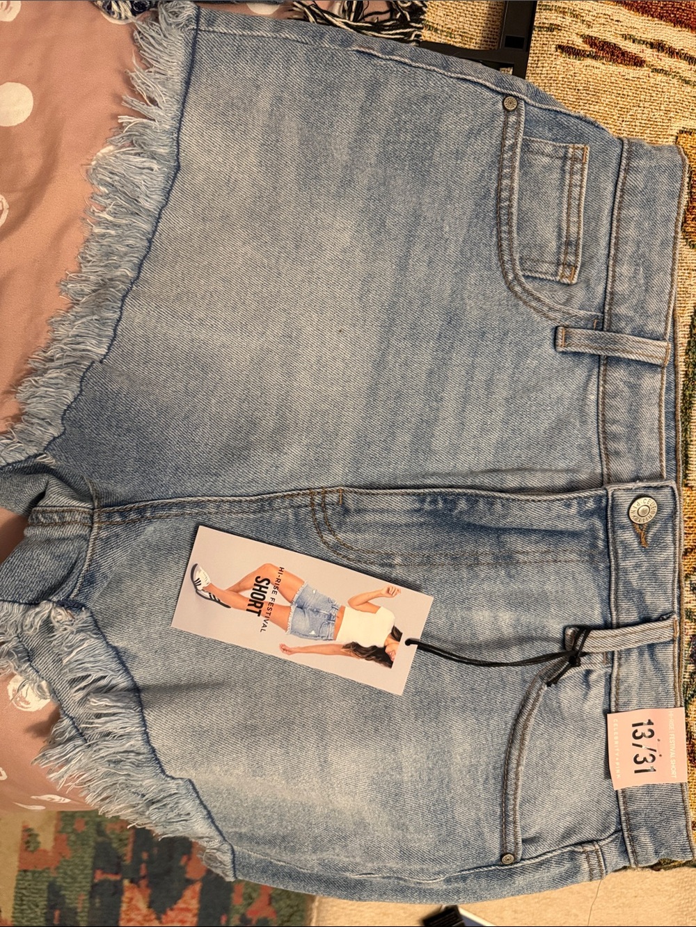 Celebrity Pink Light Blue Frayed Hem Denim Shorts